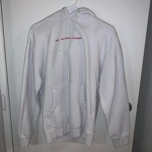 White pacsun hoodie “we’re not really strangers.”